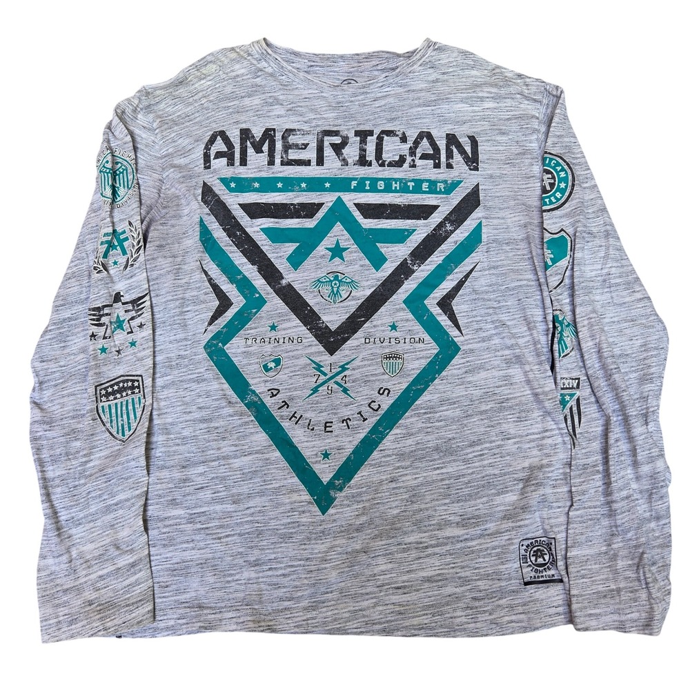 American Fighter Mens XL Long Sleeve Graphic Tee Grey Teal Training Division